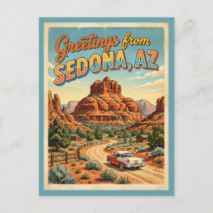Cartão Postal Saudações de Sedona Arizona Bell Rock Retro 1950