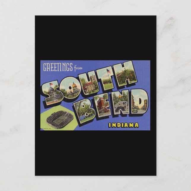 Cartão Postal Saudações de South Bend Indiana (Frente)
