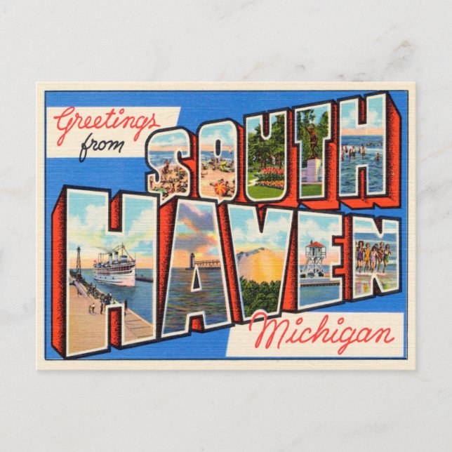 Cartão Postal Saudações de South Haven, Viagem de Michigan (Frente)