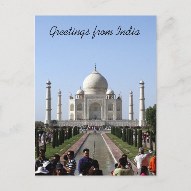 Cartão Postal saudações de taj mahal crowd (Frente)