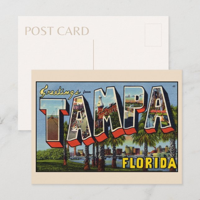 Cartão Postal Saudações de Tampa Flórida Cartão-postal Antigo (Frente/Verso)