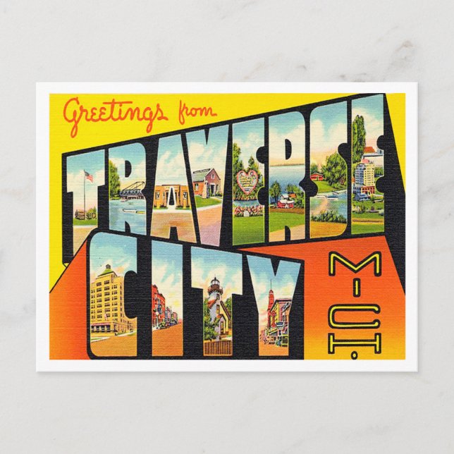 Cartão Postal Saudações de Traverse City, Michigan Viagem (Frente)