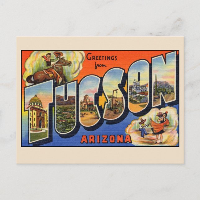 Cartão Postal Saudações de Tucson Letra Grande Vintage (Frente)
