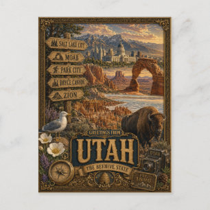 Cartão Postal Saudações de Utah Arte Retro Vintage