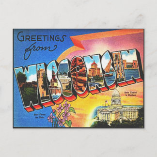 Cartão Postal Saudações de Viagem Vintage Wisconsin Retrô Férias