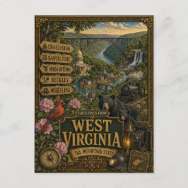 Cartão Postal Saudações de West Virginia | Arte Retro Vintage