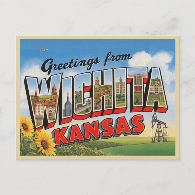 Cartão Postal Saudações de Wichita, Kansas (Frente)