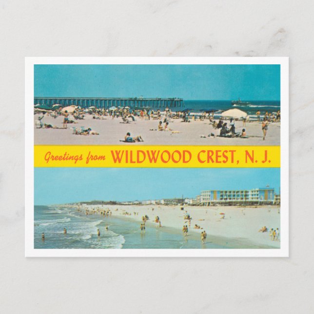 Cartão Postal Saudações de Wildwood Crest, Viagem de Nova Jersey (Frente)