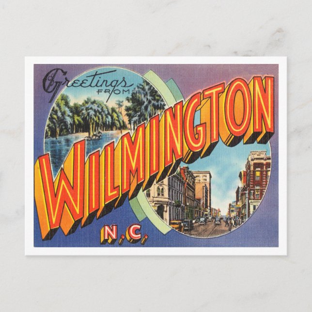 Cartão Postal Saudações de Wilmington, Viagem da Carolina do Nor (Frente)
