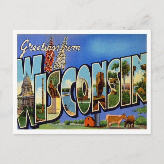 Cartão Postal Saudações De Wisconsin (Frente)