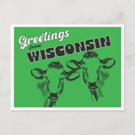 Cartão Postal Saudações de Wisconsin com Vintage Cows Drawing