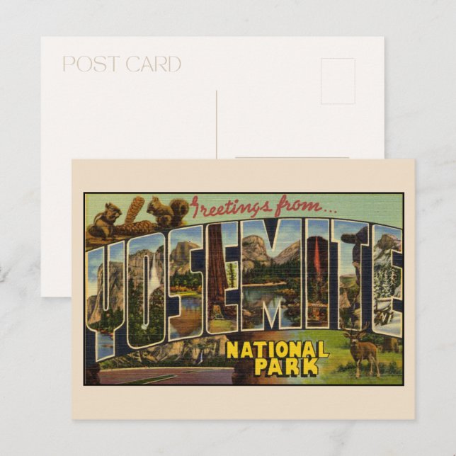 Cartão Postal Saudações de Yosemite Letra Maiúscula Vintage (Frente/Verso)