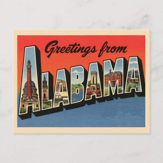 Cartão Postal Saudações do Alabama (Frente)