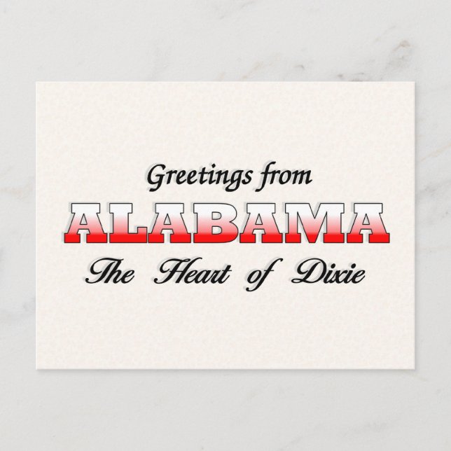 Cartão Postal Saudações do Alabama (Frente)