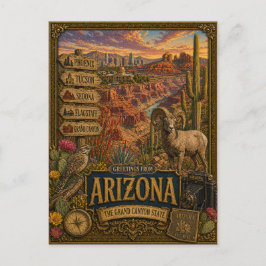 Cartão Postal Saudações do Arizona | Arte Retro Vintage