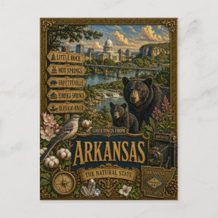 Cartão Postal Saudações do Arkansas Arte Retro Vintage
