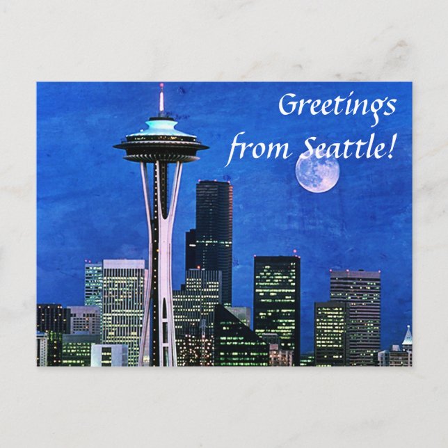 Cartão Postal Saudações do Blue Seattle Skyline (Frente)