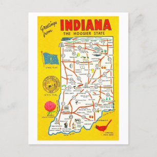Cartão Postal Saudações do Cartão-postal do Mapa do Indiana Vint