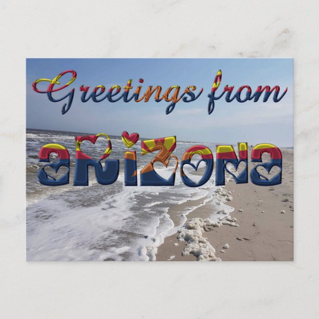 Cartão Postal Saudações do Estado Arizona Flag Hearts EUA (Frente)