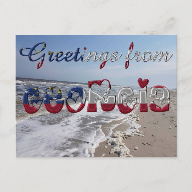 Cartão Postal Saudações do Estado da Geórgia Flag Hearts EUA (Frente)