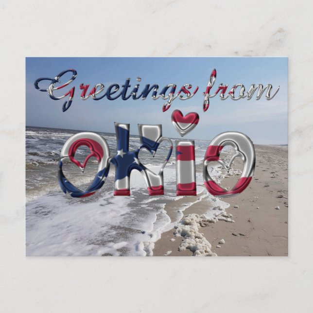 Cartão Postal Saudações do Estado de Ohio Flag Hearts EUA (Frente)