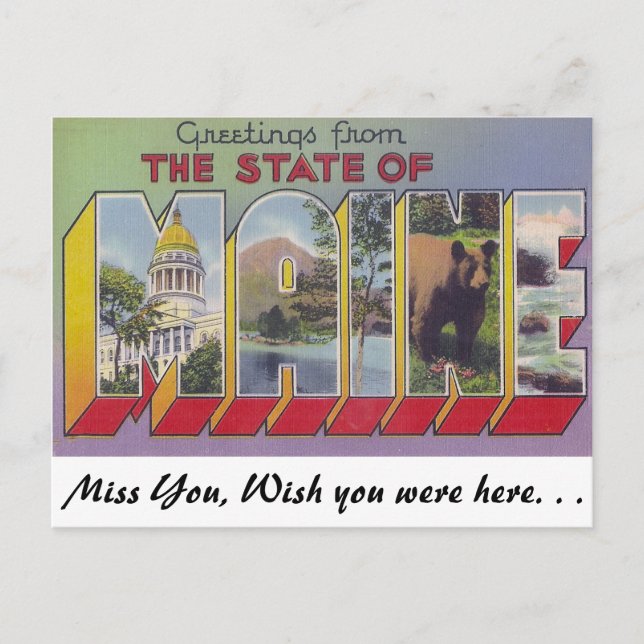 Cartão Postal Saudações do Estado do Maine (Frente)