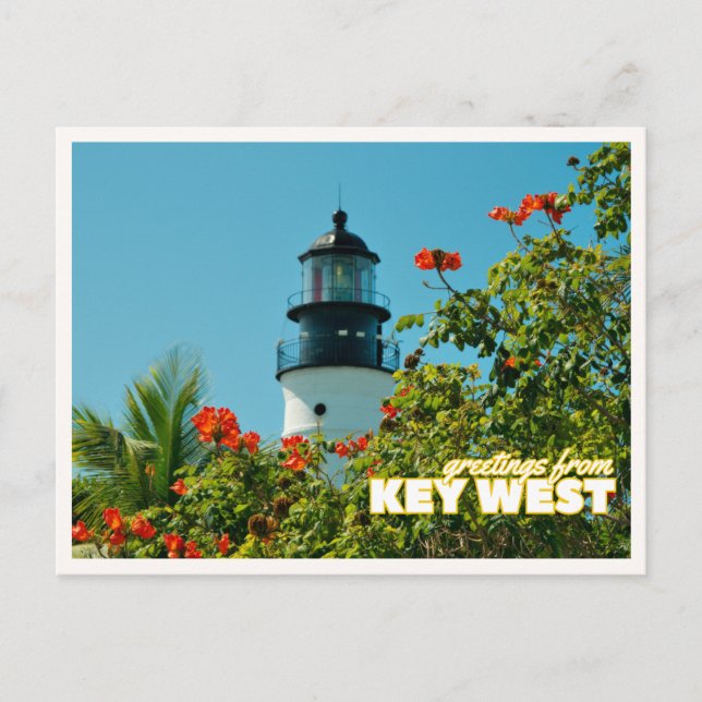 Cartão Postal Saudações do Farol Retrô de Key West Flórida (Frente)