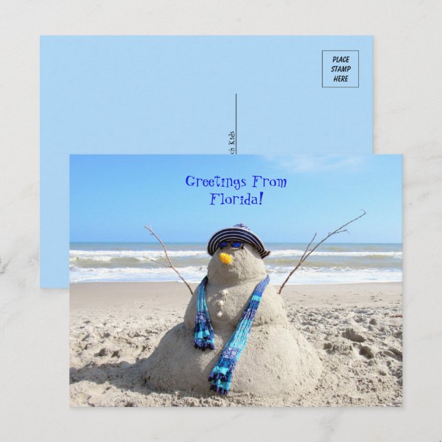 Cartão Postal Saudações Do Flórida Beach Snowman (Frente/Verso)