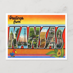 Cartão Postal Saudações do Kansas Viagens vintage