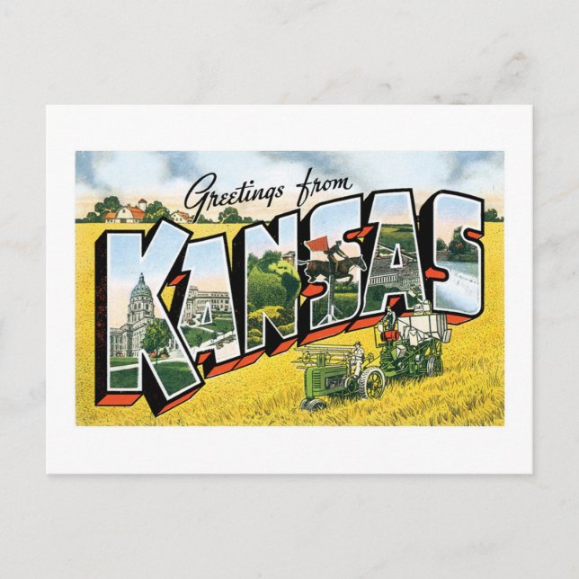 Cartão Postal Saudações do Kansas! Vintage (Frente)