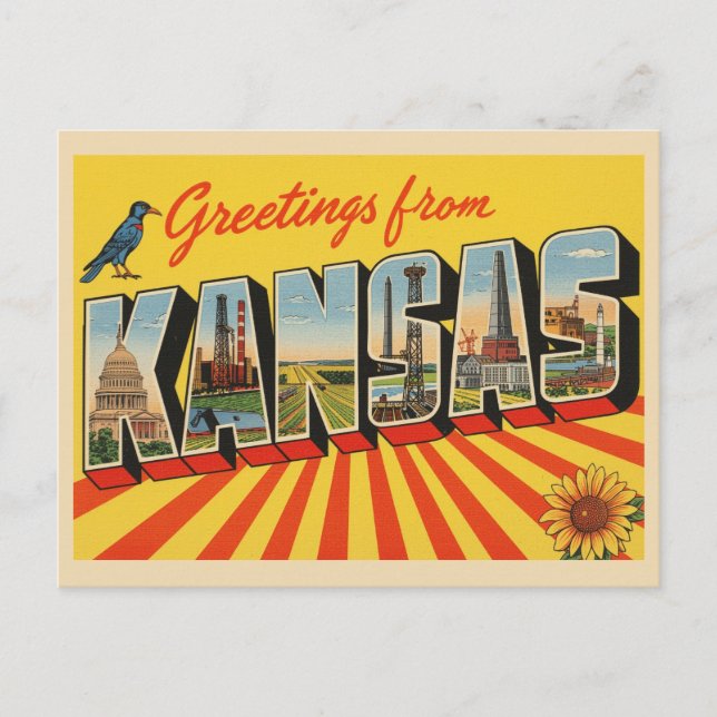 Cartão Postal Saudações do Kansas, Wichita (Frente)
