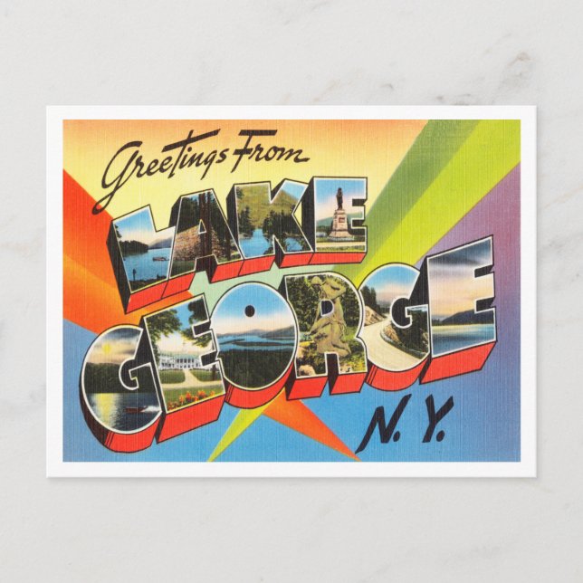 Cartão Postal Saudações do lago George, Viagem de Nova Iorque (Frente)