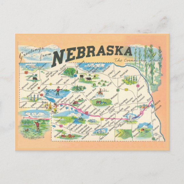 Cartão Postal Saudações do mapa de colheita de Nebraska (Frente)