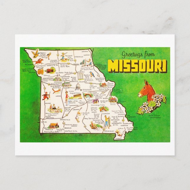 Cartão Postal Saudações do Mapa Vintage do Missouri (Frente)
