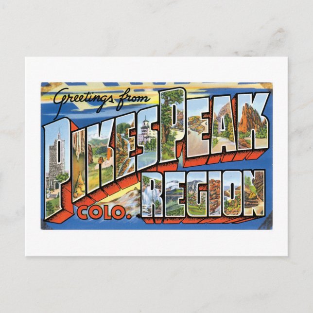 Cartão Postal Saudações do Pikes Peak, CO! (Frente)
