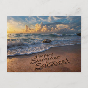 Cartão Postal Saudações do Solstício de Verão na Praia Escrita