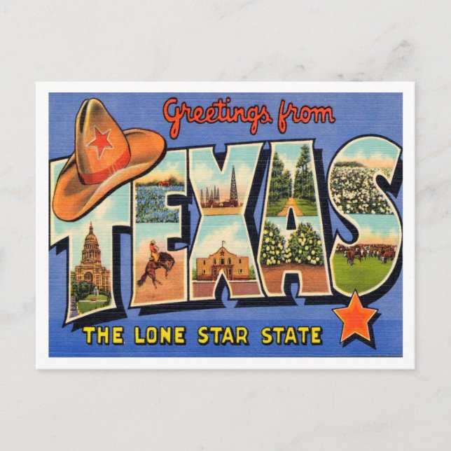 Cartão Postal Saudações do Texas, a Viagem do Estado Solitário (Frente)