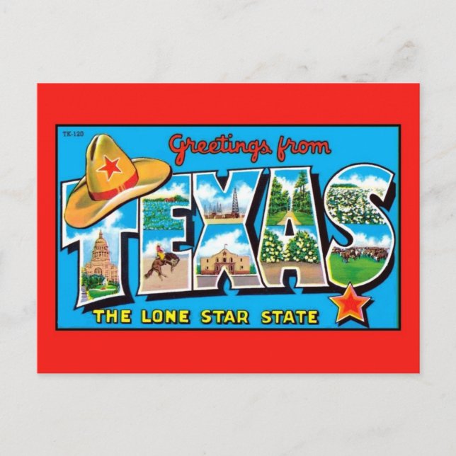 Cartão Postal Saudações do Texas, o Estado da Estrela Solitária (Frente)