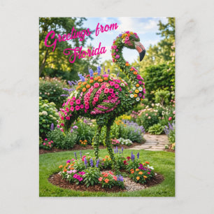 Cartão Postal Saudações do Topiário Flamingo Tropical da Flórida