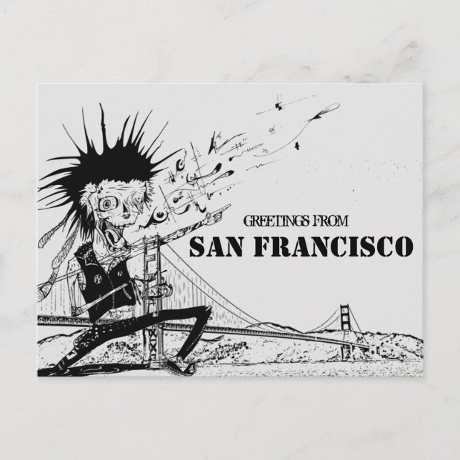 Cartão Postal Saudações do viagem de rock punk de São Francisco (Frente)