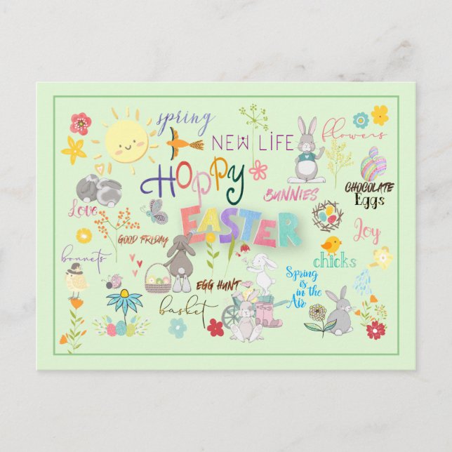 Cartão Postal Saudações do WordArt Páscoa Hoppy (Frente)