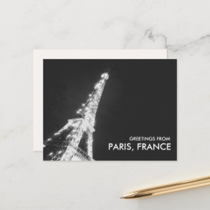Cartão Postal Saudações em Preto e Branco da Torre Eiffel de Par