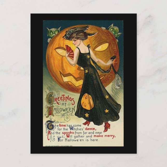 Cartão Postal Saudações no Halloween a Hora Chegou (Frente)