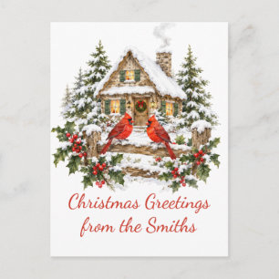 Cartão Postal Saudações Personalizadas de Natal Cardinal Cabin