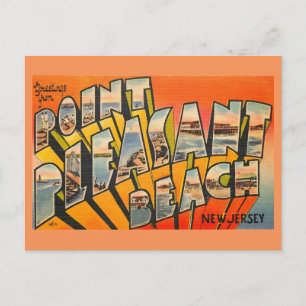 Cartão Postal Saudações, Pt. Pleasant Beach, Nova Jersey Vintage