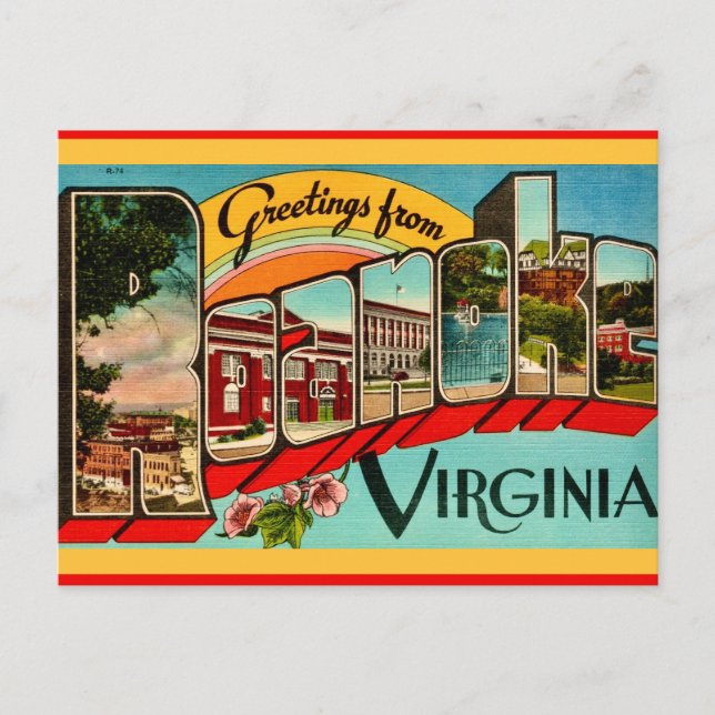 Cartão Postal Saudações Retro de Roanoke, VA (Frente)