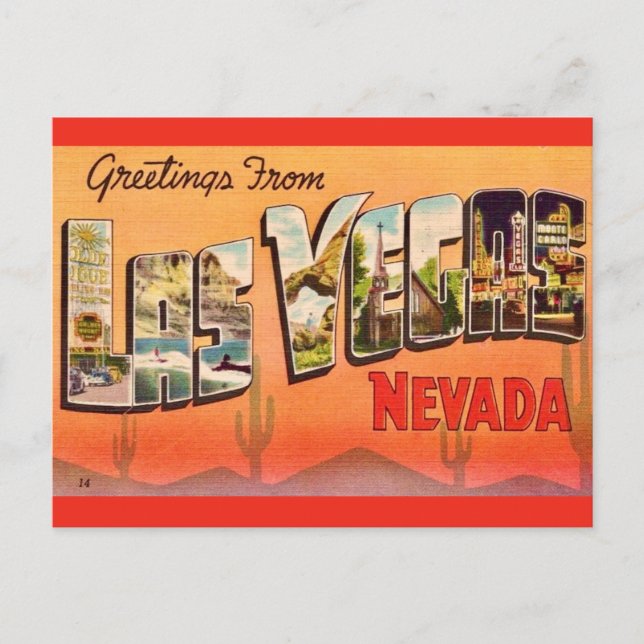 Cartão Postal Saudações Retro Las Vegas NV (Frente)