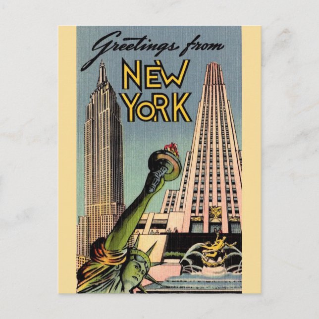Cartão Postal Saudações Retro Nova York (Frente)