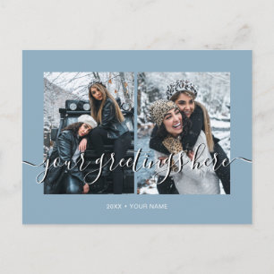 Cartão Postal Saudações Universais Personalizadas Azuis 2 fotos