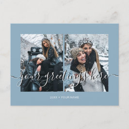 Cartão Postal Saudações Universais Personalizadas Azuis 2 fotos